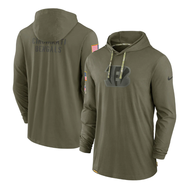 Men's Cincinnati Bengals 2022 Olive Salute to Service Tonal Pullover Hoodie Men's Cincinnati Bengals 2022 Olive Salute to Service Tonal Pullover Hoodie